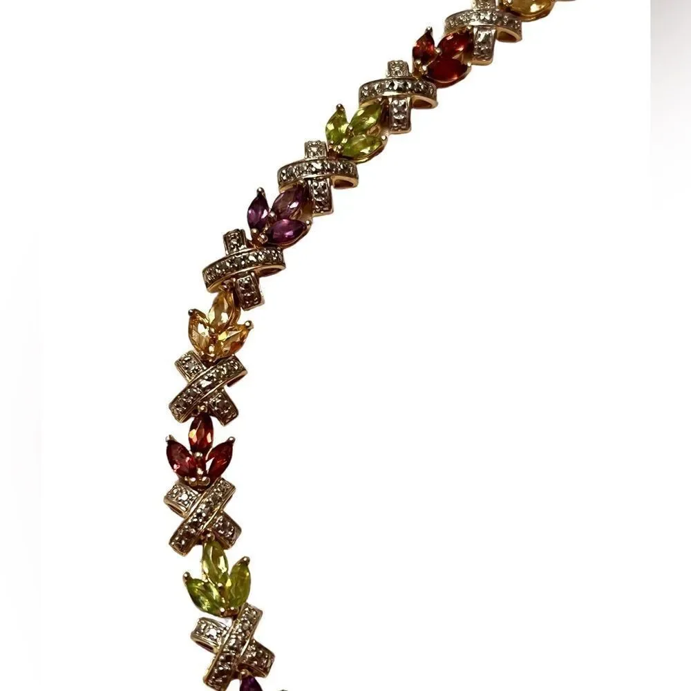 Multi Gemstone Gold Plated Sterling Silver Tennis Bracelet
